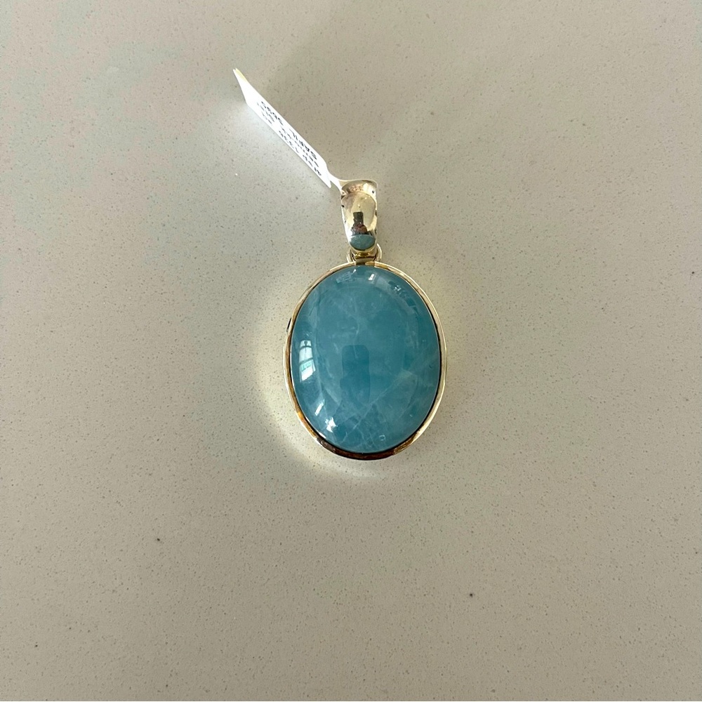 One of a kind Oval Cabachon Aquamarine Pendant